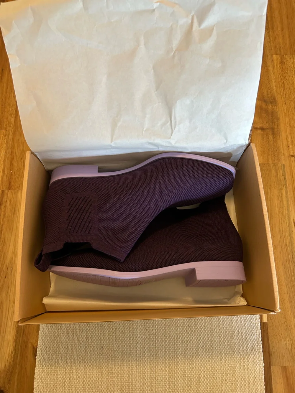Vivaia Ryan Knit Purple Flat Ankle Boots Slip-On Booties in Plum Size 9.5 or 41